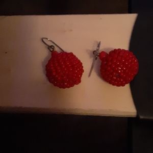 Hook earrings (red beaded balls)